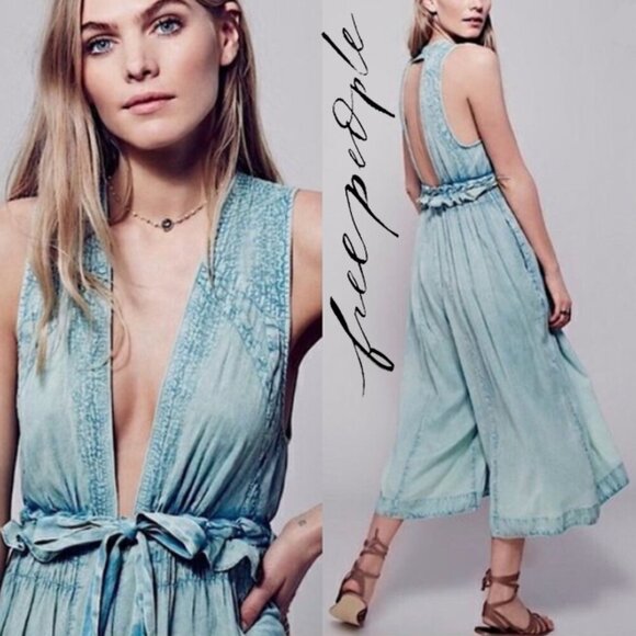 Free People Pants - Free People New Romantics Sexy Dust Drag Jumpsuit Mermaid Blue Green S